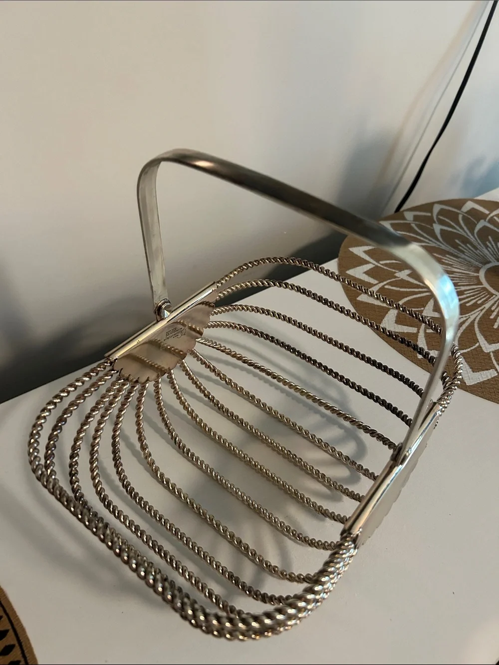 Godinger Silver Twisted Wire Decorative Basket with Fold-Down Handle